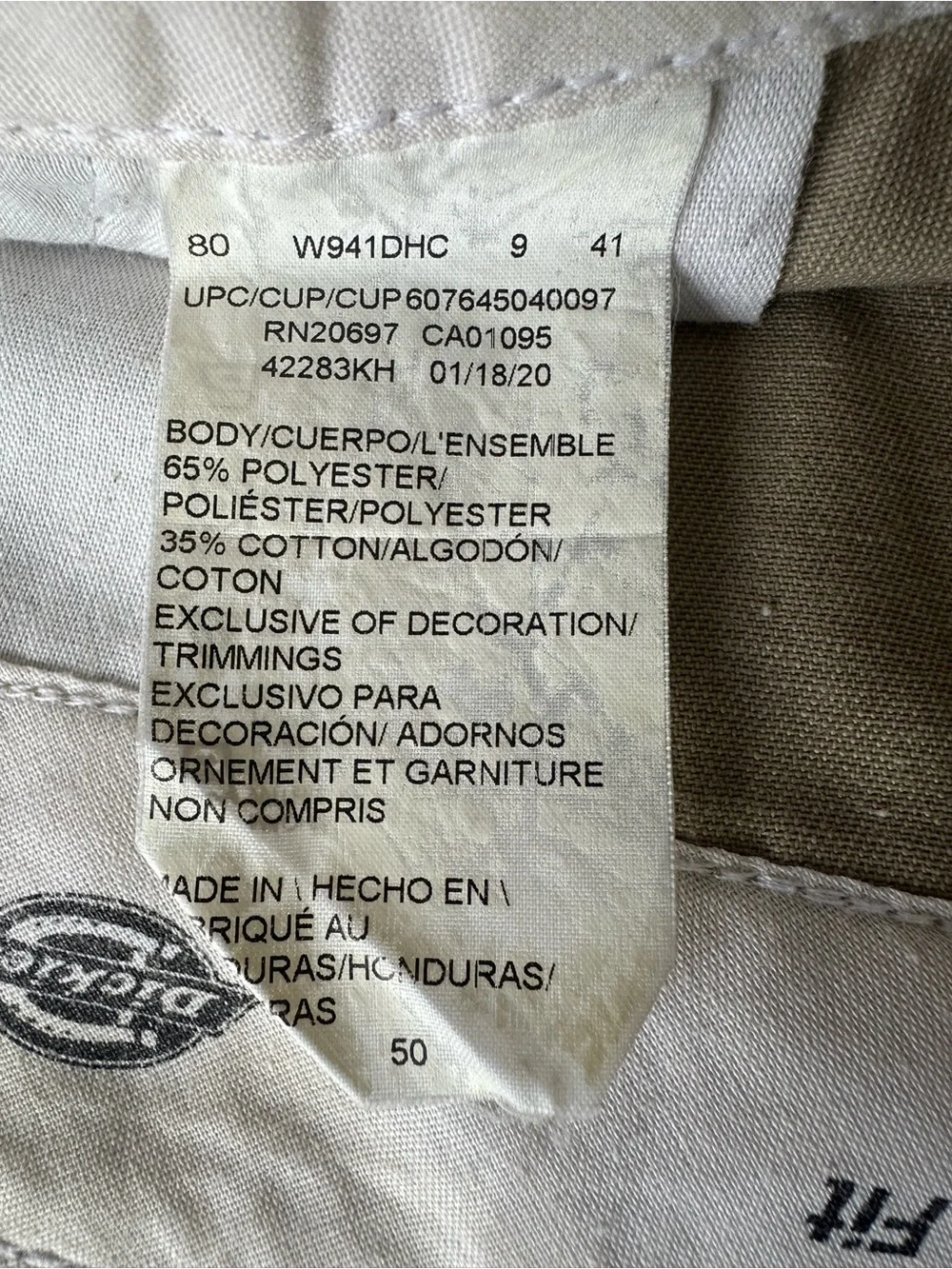Dickies Loose Fit Khaki Workwear Twill Shorts Men's 41 Cotton Blend W941DHC